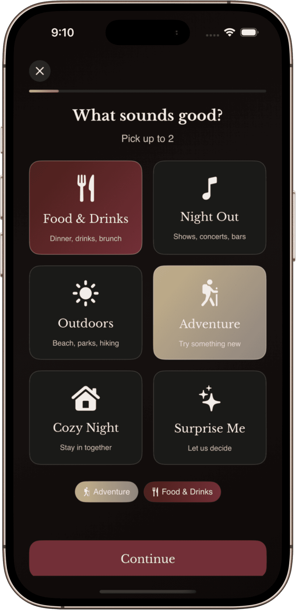 Dately vibe picker screen