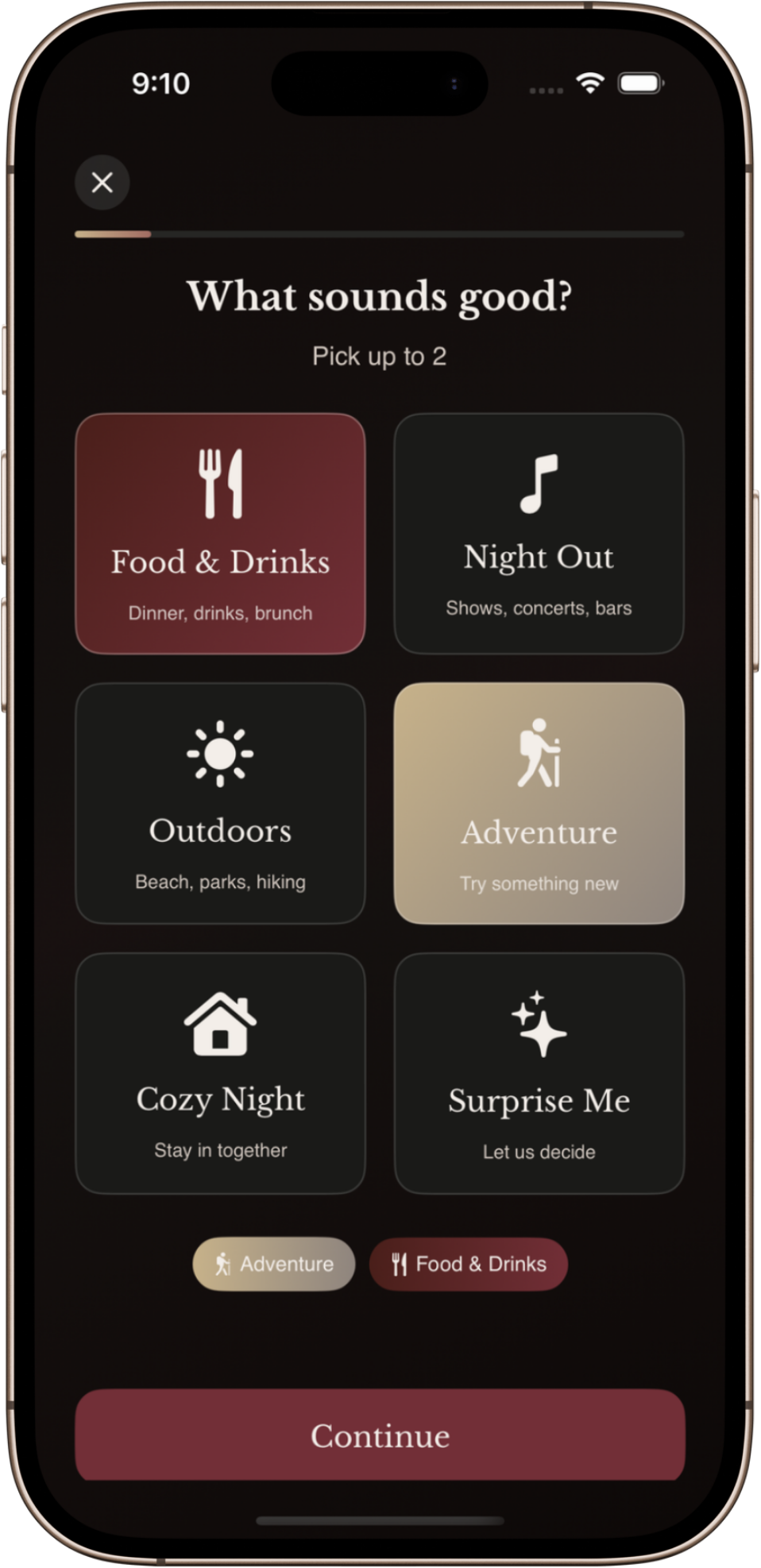 Dately vibe picker screen